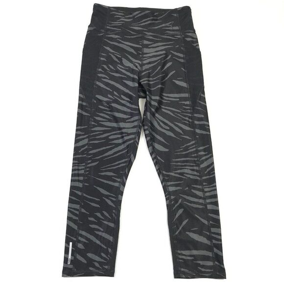 Puma Womens Mesh Cropped Leggings Gray Black Print Pull On Stretch Capri S Small - Picture 1 of 12